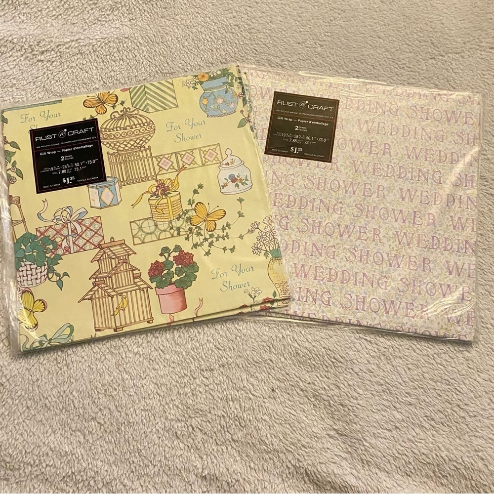 Vintage Wedding Shower gift wrap sealed 8 sheets two prints​​​​